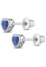 exquisite silver 5mm heart screw back baby December birthstone earrings